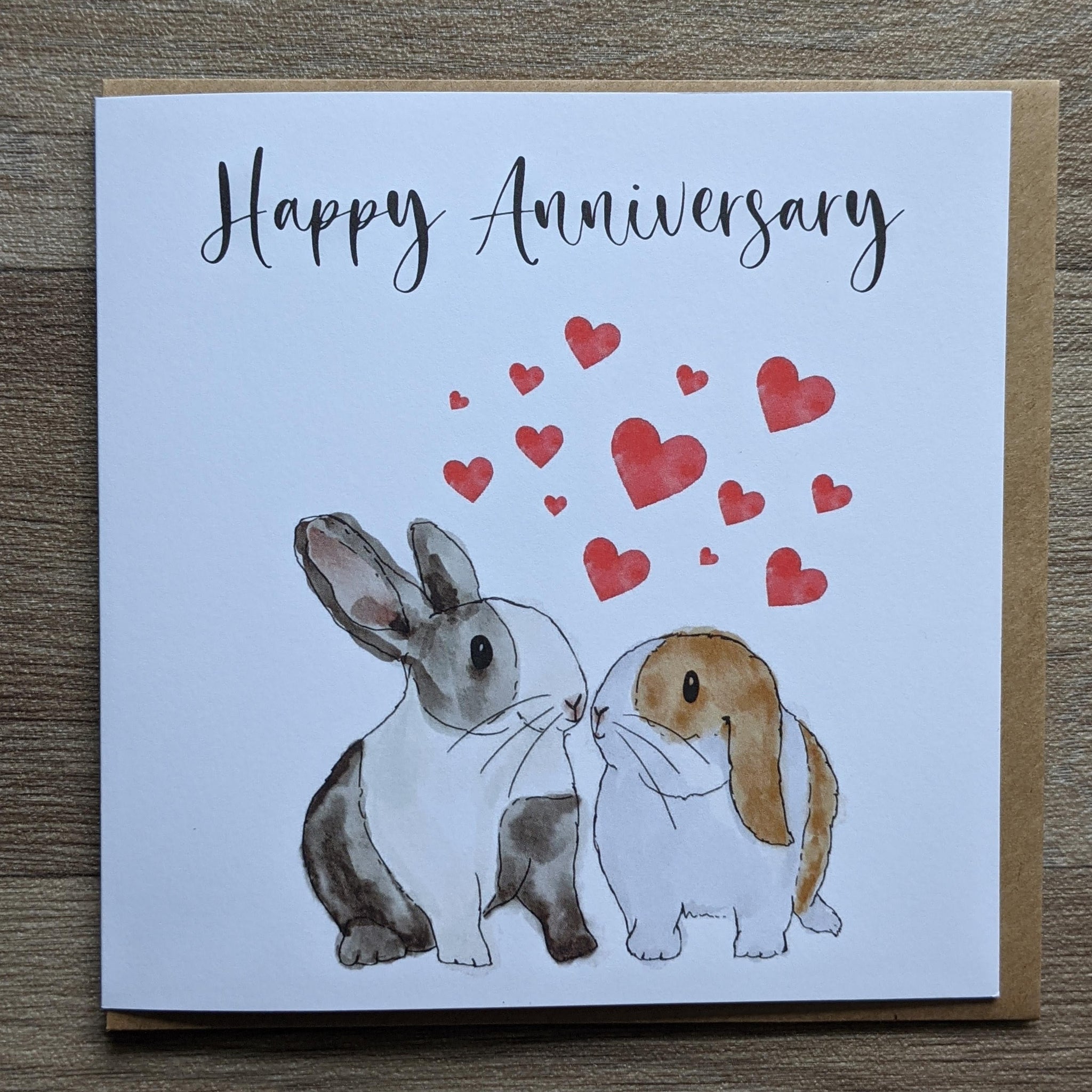Okey Dokey Design Cute Illustrated Bunnies Anniversary Customisable Card - View #2
