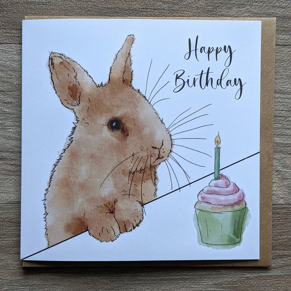 Rabbit Birthday Card - Cupcake