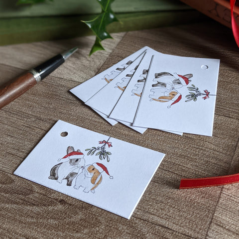Pack of 5 Bunny Rabbit Christmas Gift Tags (Mistletoe)