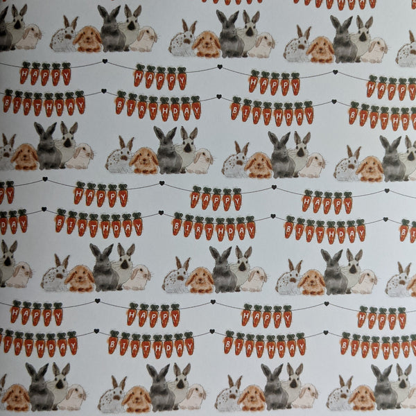 Bunny Rabbit Birthday Wrapping Paper and Gift Tag Set