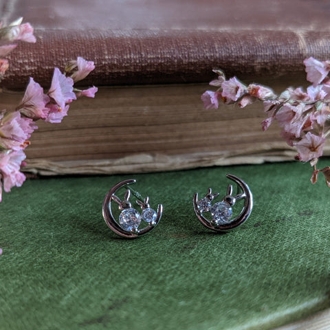 Rabbit Stud Earrings - Crystal Moon