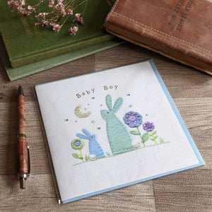 New Baby Boy Rabbit Card - Moon and Stars