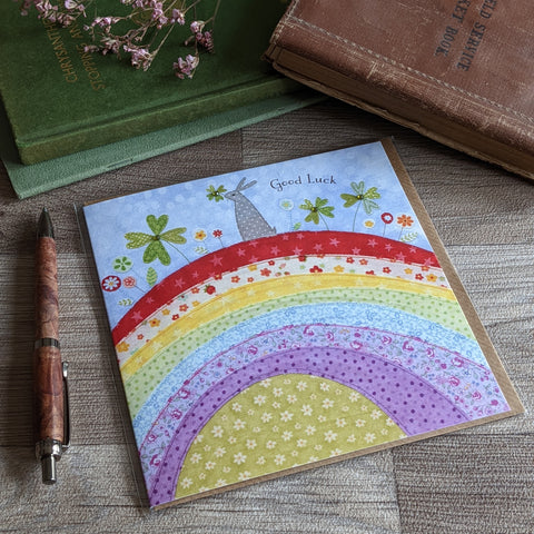 Good Luck Rabbit Card - Bunny and Rainbow
