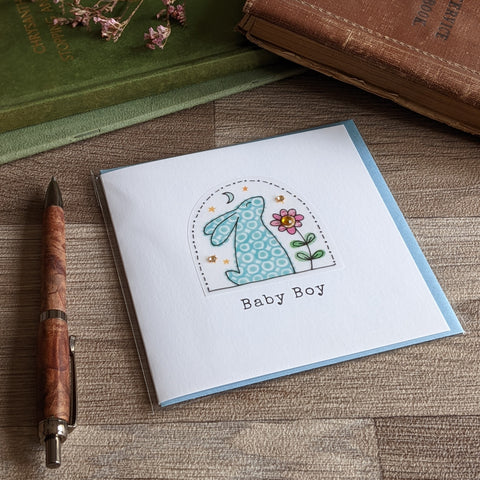 New Baby Boy Rabbit Card - Spotty Blue Bunny