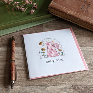 New Baby Girl Rabbit Card - Spotty Pink Bunny