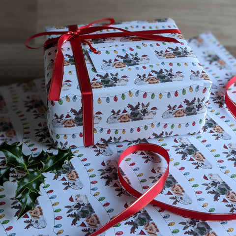 Bunny Rabbit Christmas Wrapping Paper and Gift Tag Set