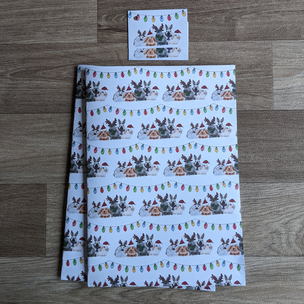 Bunny Rabbit Christmas Wrapping Paper and Gift Tag Set (Fairy Light)