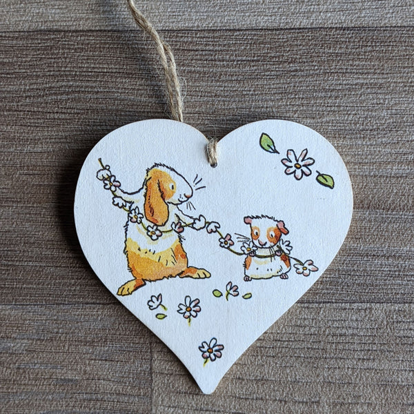 Wooden Rabbit and Guinea Pig Heart Decoration (Daisy Chain)